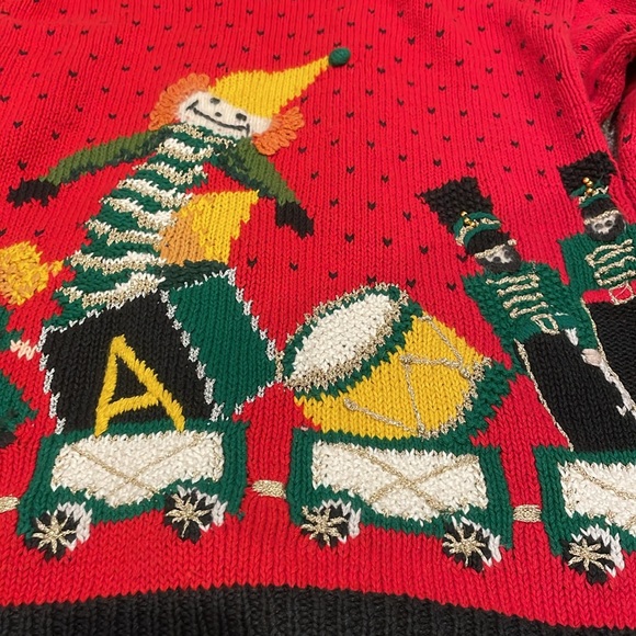 Christmas sweater vintage Talbots knitted by hand small v-neck train red - Picture 7 of 7